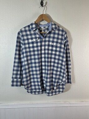 Madewell 1937 Womens XS Blue White Gingham Plaid Button Up Shirt Cotton Linen